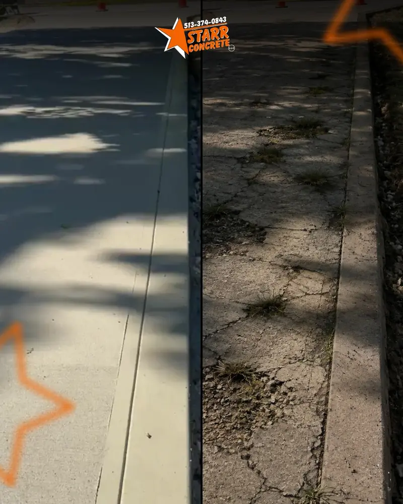New concrete edge beside the broken concrete it replaced