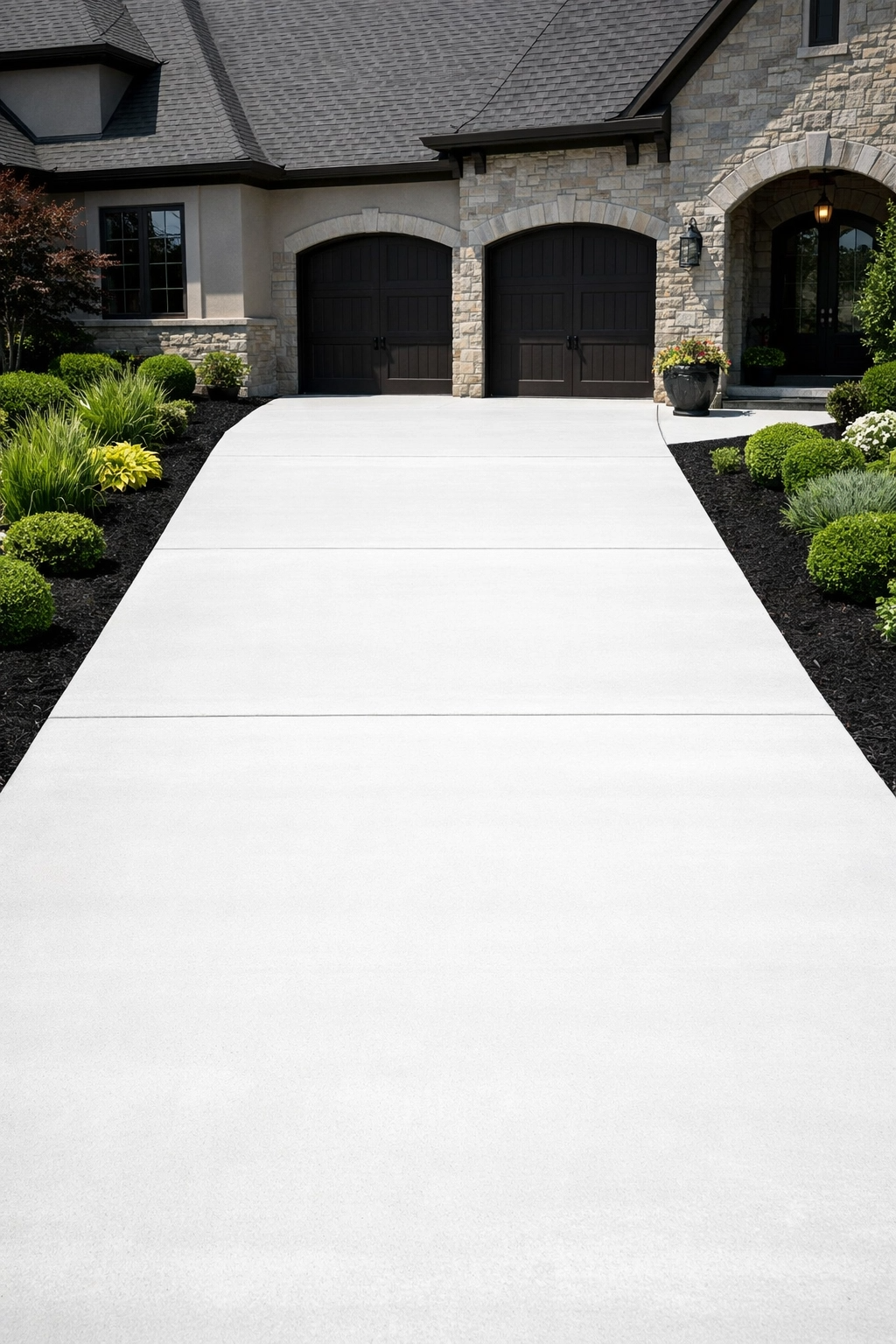Elegant driveway with luxury stone house